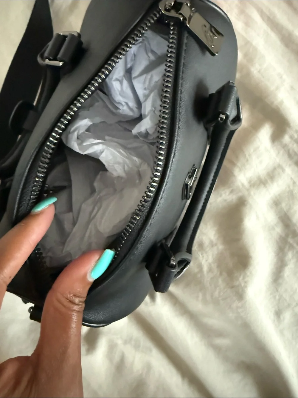Black Leather Mini Duffel Crossbody Bag